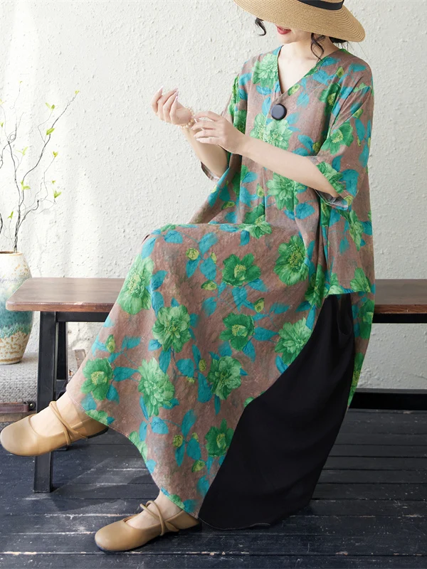 Summer New Loose Casual Cotton Linen Print Splice Short Sleeve V-Neck Full Skirt Dress plus Size Thin Women's Dress
Summer New Loose Casual Cotton Linen Print Splice Short Sleeve V-Neck Full Skirt Dress plus Size Thin Women's Dress