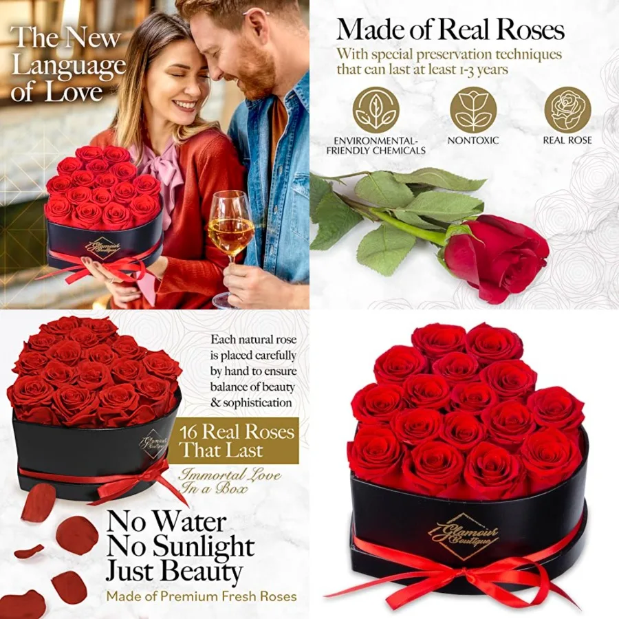 GLAMOUR BOUTIQUE 16 Flower Forever Heart Shape Box, Mothers Day Gift For Mom, Eternal Preserved Roses Gift for Her, Flowers bou
GLAMOUR BOUTIQUE 16 Flower Forever Heart Shape Box, Mothers Day Gift For Mom, Eternal Preserved Roses Gift for Her, Flowers bou
