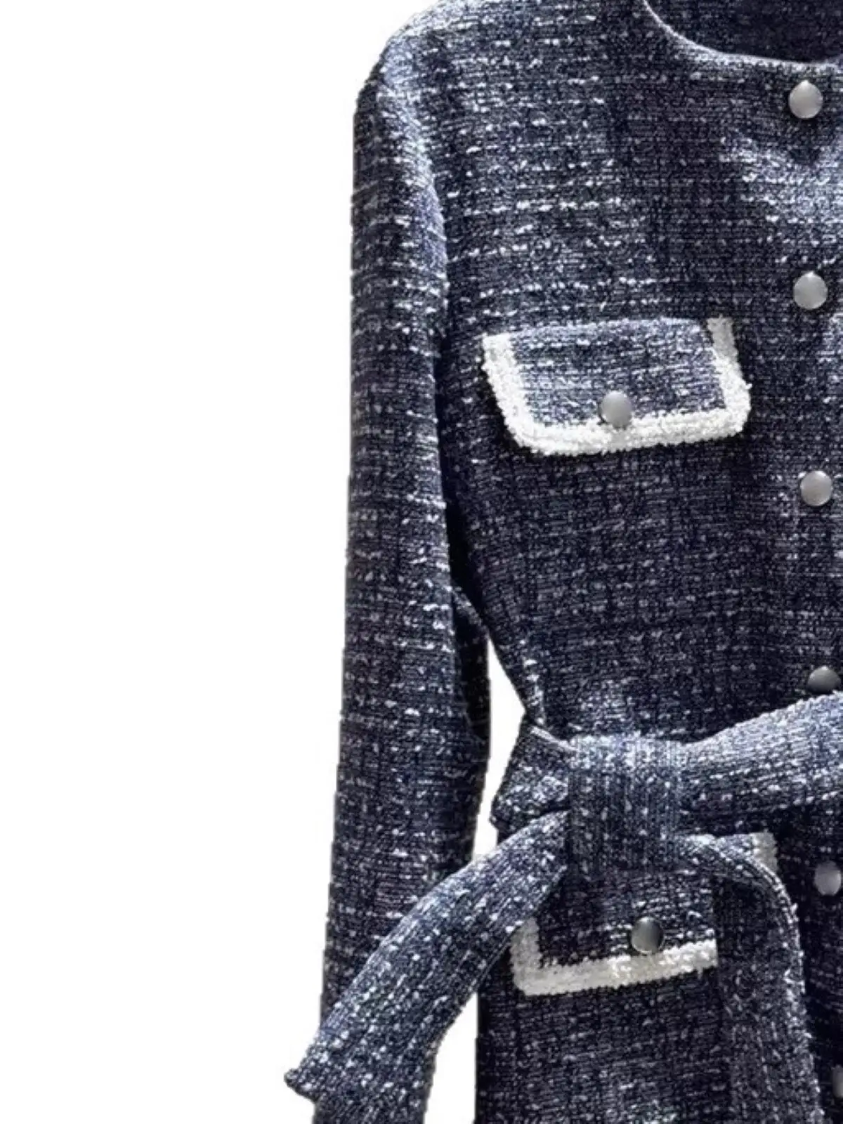 Spring Women Spliced Contrast Tweed Short Sleeve Single Breasted Jacket Pocket Waist Belt Elegant Fashion Coat
Spring Women Spliced Contrast Tweed Short Sleeve Single Breasted Jacket Pocket Waist Belt Elegant Fashion Coat