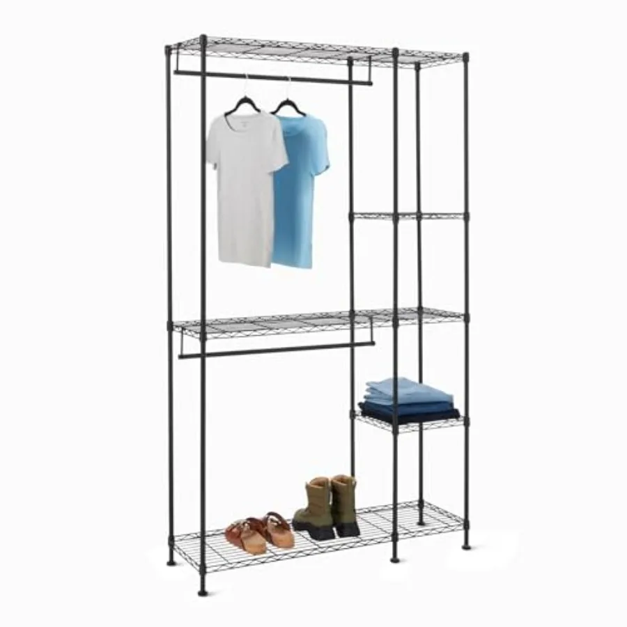 Metal Hangg Storage Organizer Rack Wardrobe with Shelves, 45"L 14"W 76"H, Black
Metal Hangg Storage Organizer Rack Wardrobe with Shelves, 45"L 14"W 76"H, Black