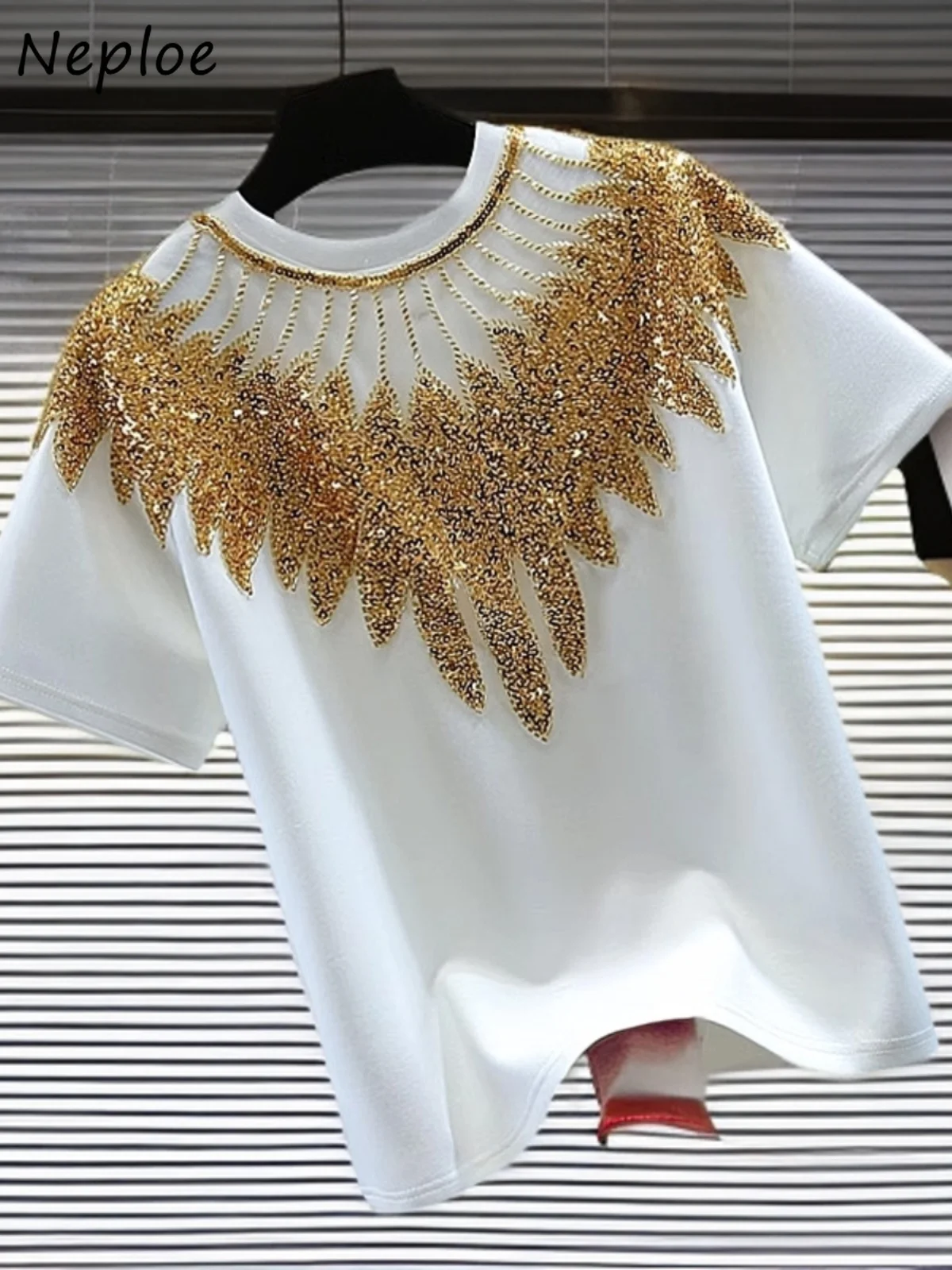 Neploe Office Lady Harajuku Корея Свободные бисерные Ropa Mujer Новая универсальная повседневная тяжелая футболка с блестками Уникальный изысканный топ с круглым вырезом
Neploe Office Lady Harajuku Корея Свободные бисерные Ropa Mujer Новая универсальная повседневная тяжелая футболка с блестками Уникальный изысканный топ с круглым вырезом