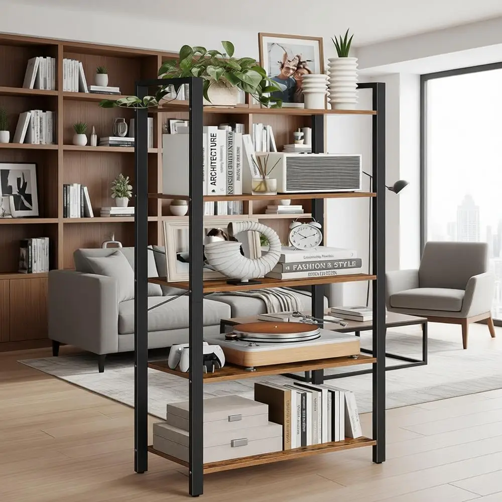 5-Tier Industrial Style Bookshelf, Rustic Brown and Ink Black, 11.8x26x60.2, for Living Room, Home Office, Study
5-Tier Industrial Style Bookshelf, Rustic Brown and Ink Black, 11.8x26x60.2, for Living Room, Home Office, Study