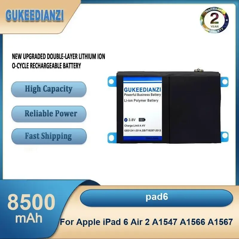 pad6 8500mAh High Capacity Tablet Battery For Apple iPad 6 Air 2 A1547 A1566 A1567
pad6 8500mAh High Capacity Tablet Battery For Apple iPad 6 Air 2 A1547 A1566 A1567