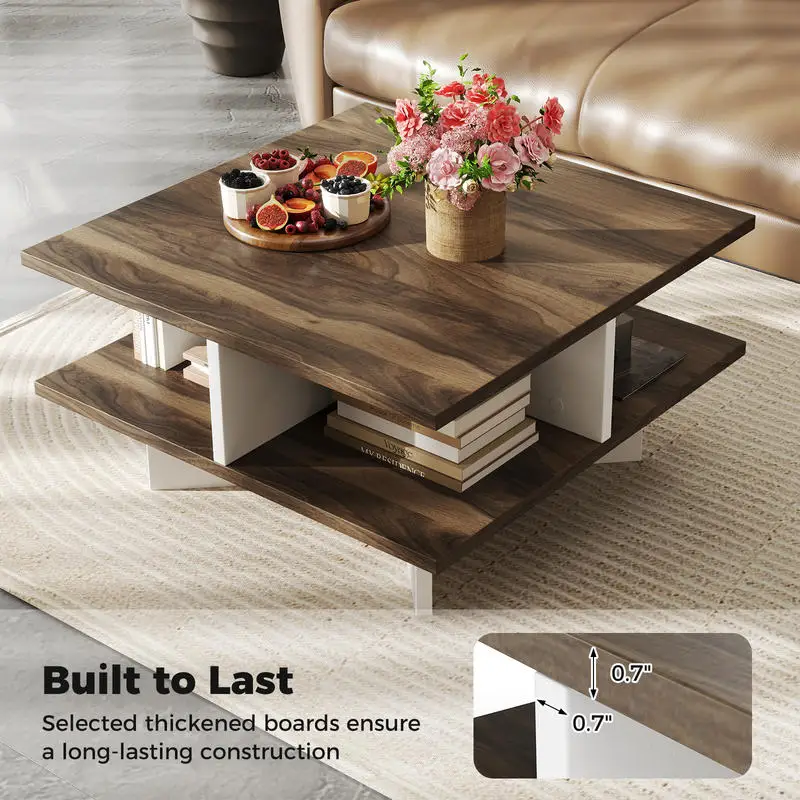 2-Tier Square Coffee Table with 4 Storage Compartments-Walnut
2-Tier Square Coffee Table with 4 Storage Compartments-Walnut