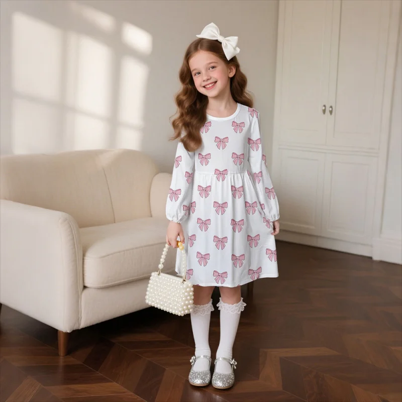 Little Princess Style 2025 Girls' Casual Pink Bow Long-sleeved Printed Dress
Little Princess Style 2025 Girls' Casual Pink Bow Long-sleeved Printed Dress