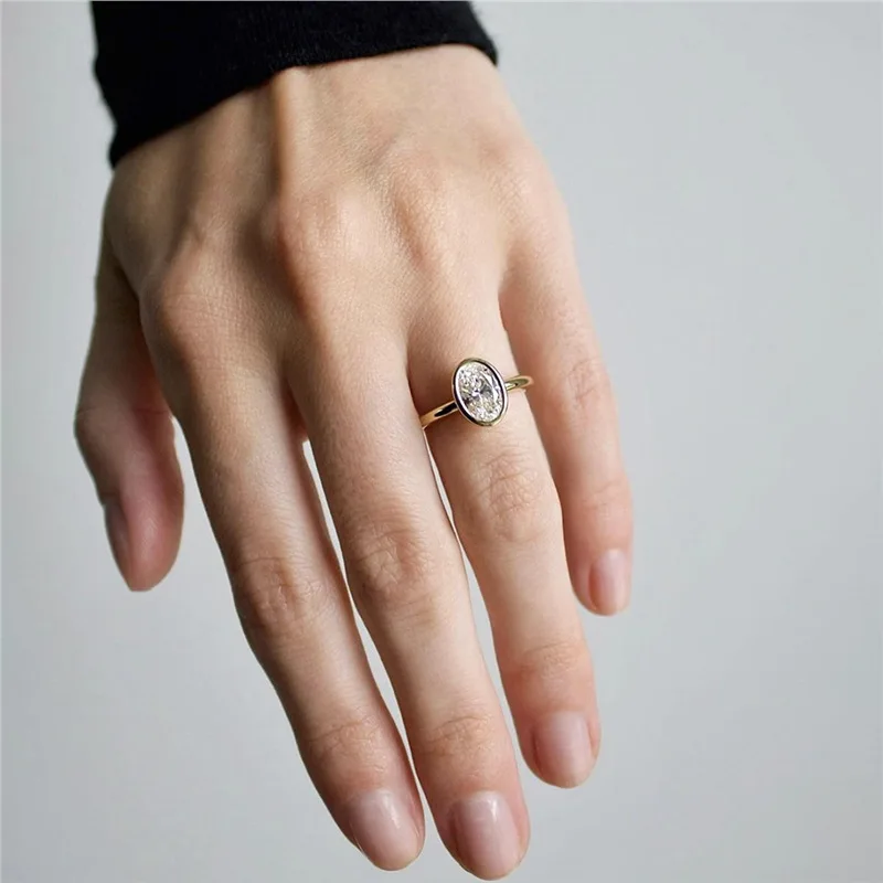 Classic Oval Moissanite Ring Gold Plated 925 Silver Bezel Set Promise Ring for Bridal Wedding
Classic Oval Moissanite Ring Gold Plated 925 Silver Bezel Set Promise Ring for Bridal Wedding