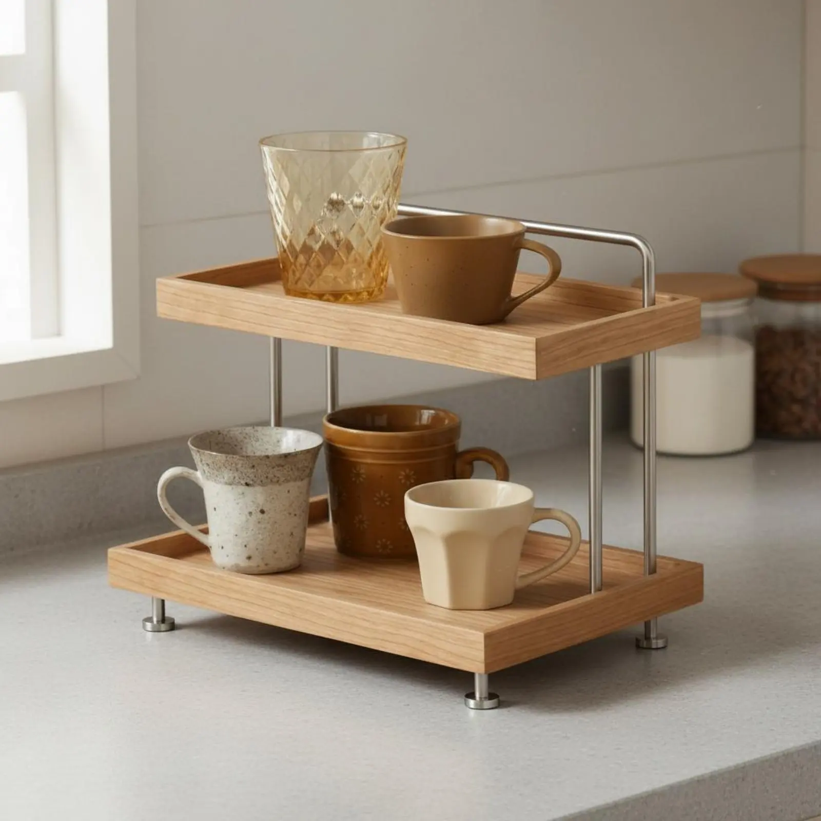 Desktop Storage Organizer Multi-Layer Tabletop Display Shelf 2-Tier Wood Shelf Easy to Organize for Kitchen Counter
Desktop Storage Organizer Multi-Layer Tabletop Display Shelf 2-Tier Wood Shelf Easy to Organize for Kitchen Counter