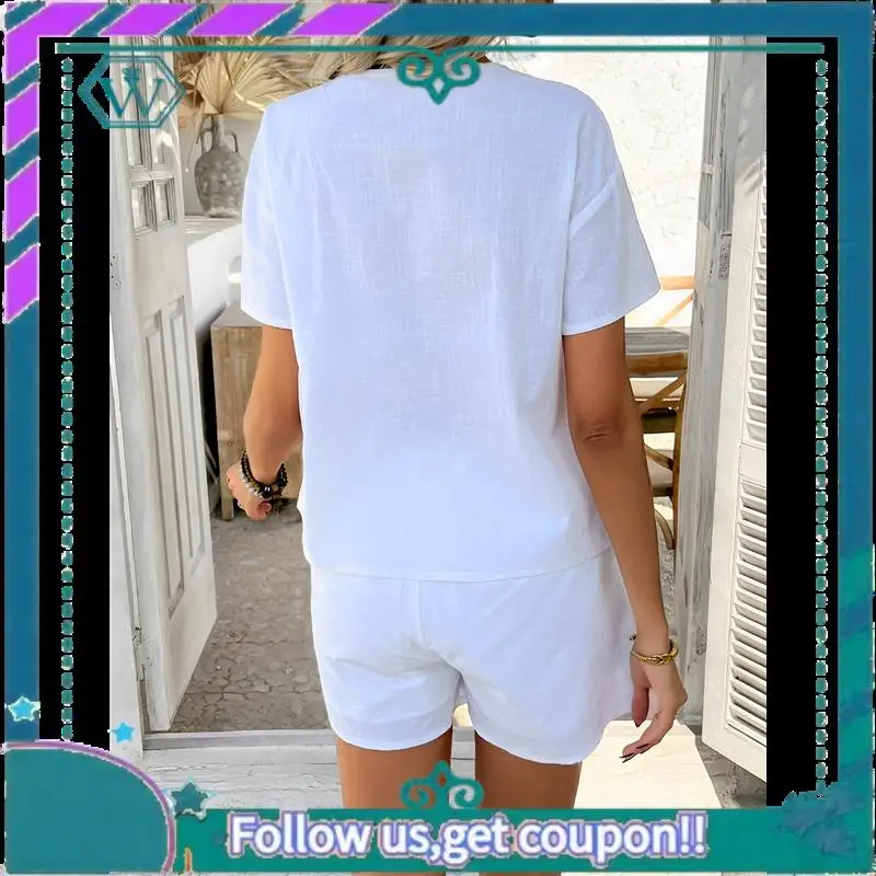 A09P Women's Summer Short Sets Front Tie V Neck Shirt Tops Matching Casual Shorts 2 Piece Outfits Vacation Loungewear
A09P Women's Summer Short Sets Front Tie V Neck Shirt Tops Matching Casual Shorts 2 Piece Outfits Vacation Loungewear