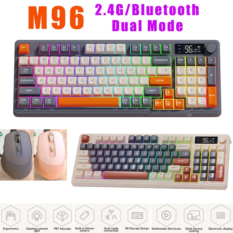 M96 2.4G Bluetooth Dual-Mode Keyboard Wireless Screen Gaming Keyboard, Electronic Screen, Mechanical Keyboard Ergonomics Gaming
M96 2.4G Bluetooth Dual-Mode Keyboard Wireless Screen Gaming Keyboard, Electronic Screen, Mechanical Keyboard Ergonomics Gaming