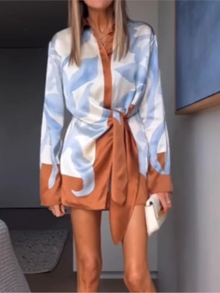 Summer Elegant Print Women Party Dress Casual Turn-Down Collar Chic Dress Female Long Sleeve Mini Dress New Vestidos Para Mujer 
Summer Elegant Print Women Party Dress Casual Turn-Down Collar Chic Dress Female Long Sleeve Mini Dress New Vestidos Para Mujer