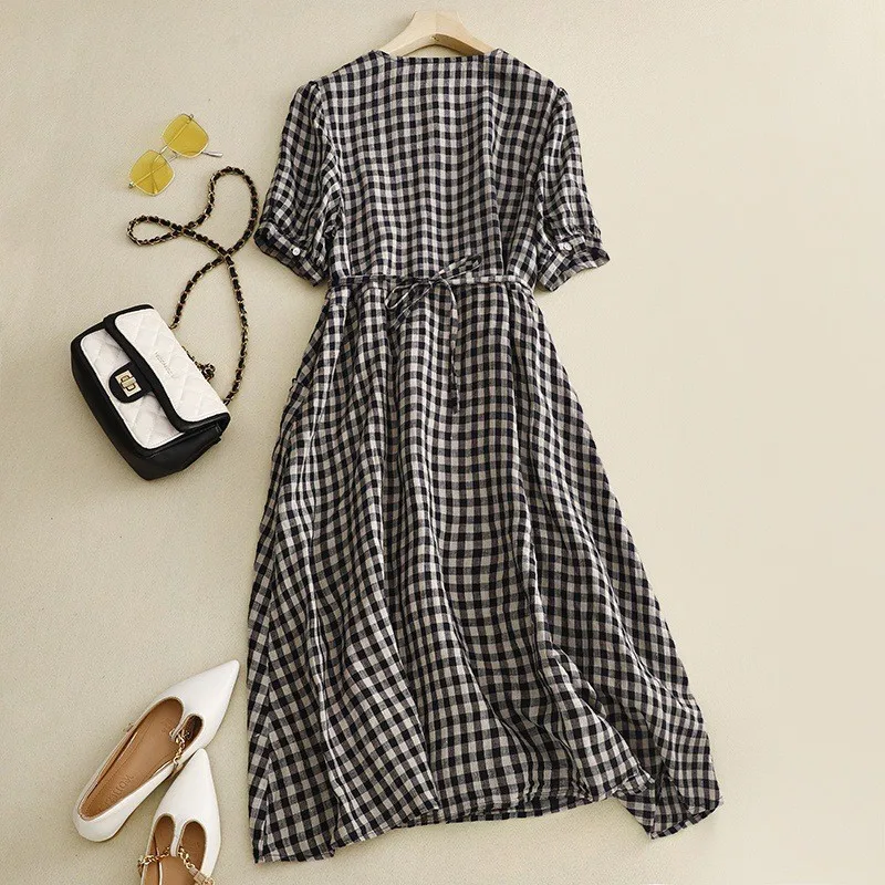 Классическая хлопково-льняная юбка в клетку в винтажном стиле, свободного кроя, драпированная, длинная, летняя, повседневная, с высокой талией, асимметричная
Классическая хлопково-льняная юбка в клетку в винтажном стиле, свободного кроя, драпированная, длинная, летняя, повседневная, с высокой талией, асимметричная