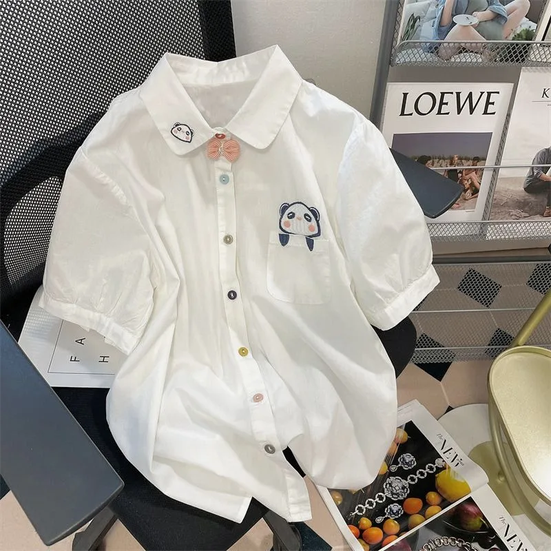 Plus Size Women Panda Embroidered White Shirt Bow Decor Short Sleeve Blouse
Plus Size Women Panda Embroidered White Shirt Bow Decor Short Sleeve Blouse