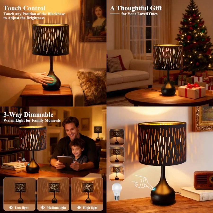 Touch Bedside Lamp for Bedroom, 3-Way Dimmable Table Lamps for Nightstand, Shade with Gold Lining Desk Lamp for Living Room, En
Touch Bedside Lamp for Bedroom, 3-Way Dimmable Table Lamps for Nightstand, Shade with Gold Lining Desk Lamp for Living Room, En
