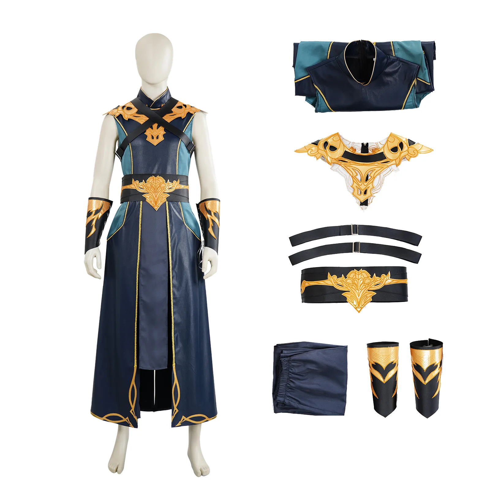 Men's Wuxia Swordsman Cosplay Costume, Dark Blue Gold Trim Sleeveless Robe Full Set, Halloween Anime Convention Party Outfit
Men's Wuxia Swordsman Cosplay Costume, Dark Blue Gold Trim Sleeveless Robe Full Set, Halloween Anime Convention Party Outfit