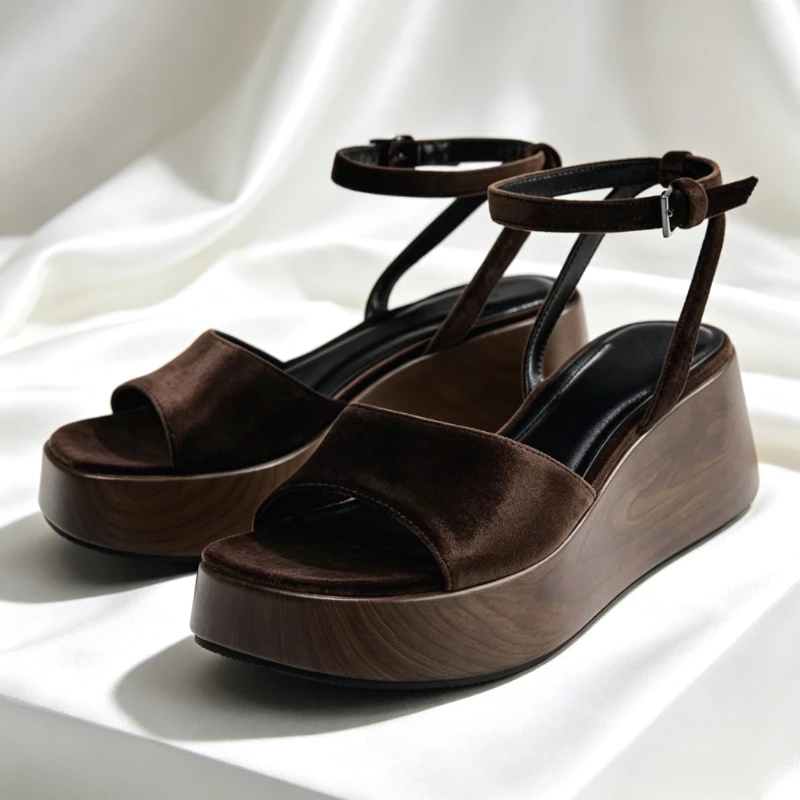 Retro Velvet Wedge Platform Sandals Women Elegant Ankle Strap Open Toe Buckle High Heels 2026 Summer Comfortable Designer Shoes
Retro Velvet Wedge Platform Sandals Women Elegant Ankle Strap Open Toe Buckle High Heels 2026 Summer Comfortable Designer Shoes