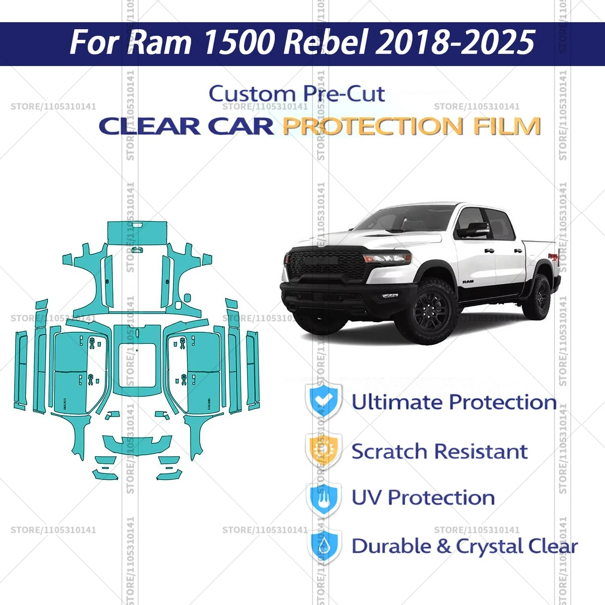 Защитная пленка PPF для Ram-1500-Rebel-2018-2025, предварительно вырезанная, прозрачная, профессиональная автомобильная пленка для полной оклейки кузова
Защитная пленка PPF для Ram-1500-Rebel-2018-2025, предварительно вырезанная, прозрачная, профессиональная автомобильная пленка для полной оклейки кузова