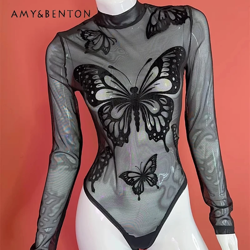 European American Punk Dark Y2K Hot Girl Bottoming Shirt Gothic Sexy Long Sleeve Animal Print Sheer Stand Collar Jumpsuit Ladies
European American Punk Dark Y2K Hot Girl Bottoming Shirt Gothic Sexy Long Sleeve Animal Print Sheer Stand Collar Jumpsuit Ladies