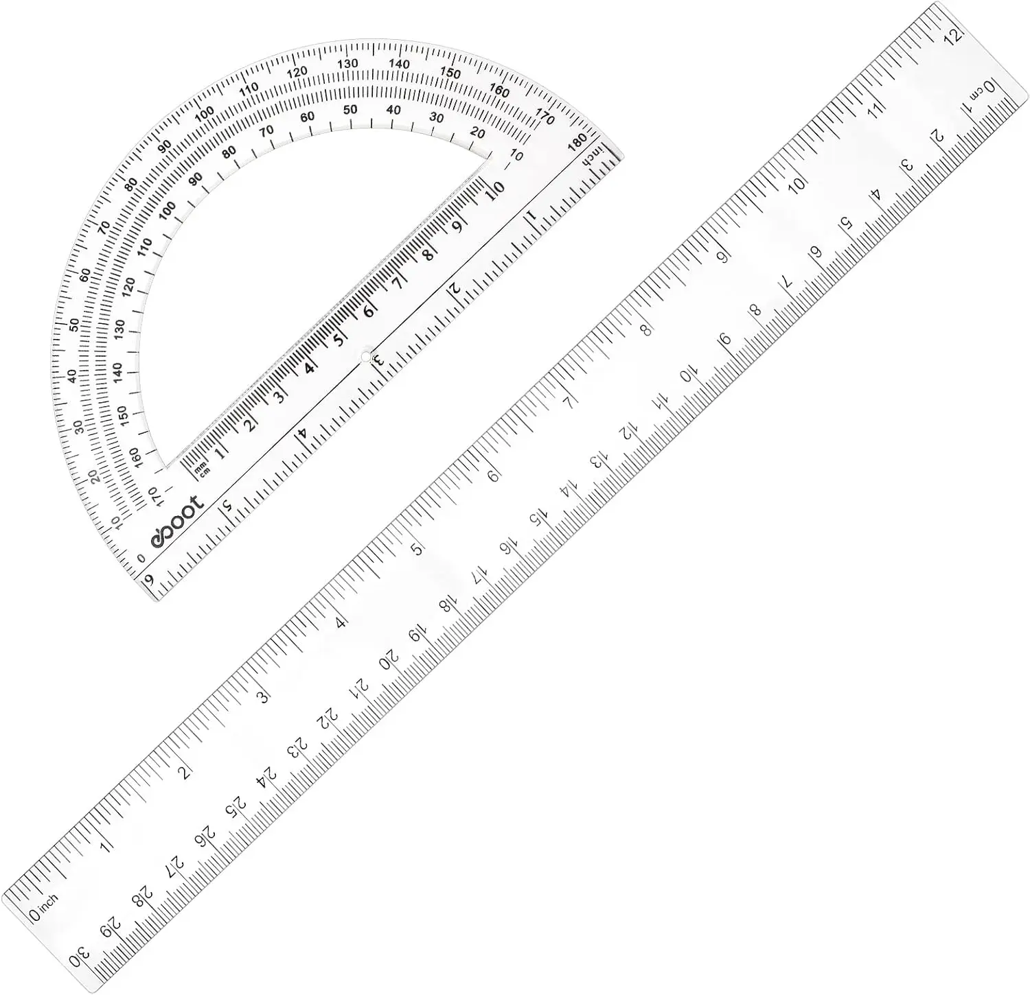 12 Inch Ruler and 6 Inch Protractor Set, Dual Scale Inch/Cm, Clear Plastic Geometry Measuring Tools for School, Office, Drafting
12 Inch Ruler and 6 Inch Protractor Set, Dual Scale Inch/Cm, Clear Plastic Geometry Measuring Tools for School, Office, Drafting