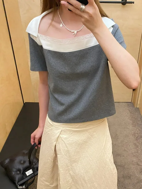 Casual Lace Splice Short Sleeve T-Shirt Women's Top Summer Cotton Knitted Thickened Summer Leisure Picnic Style Female Shirt
Casual Lace Splice Short Sleeve T-Shirt Women's Top Summer Cotton Knitted Thickened Summer Leisure Picnic Style Female Shirt