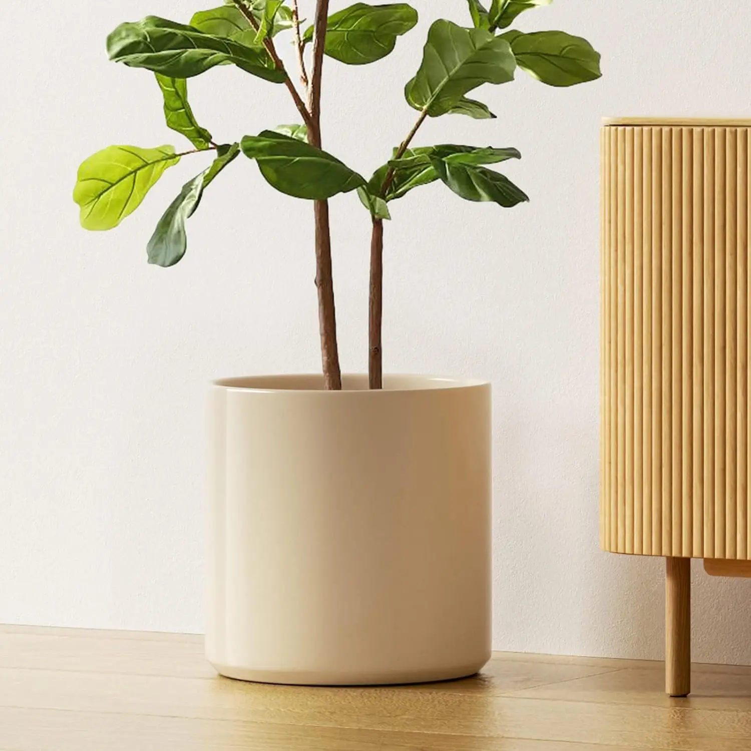 12 Inch Ceramic Plant Pot, Mid-Century Modern Cylinder with Drainage, Sand Beige for Indoor Plants
12 Inch Ceramic Plant Pot, Mid-Century Modern Cylinder with Drainage, Sand Beige for Indoor Plants