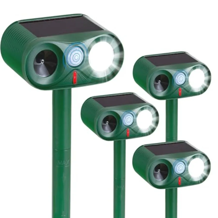 4Pack Solar Ultrasonic Animal Repeller with Strobe Light for Garden, Farm, Courtyard Outdoor Deterrent, Weatherproof ABS, Black
4Pack Solar Ultrasonic Animal Repeller with Strobe Light for Garden, Farm, Courtyard Outdoor Deterrent, Weatherproof ABS, Black