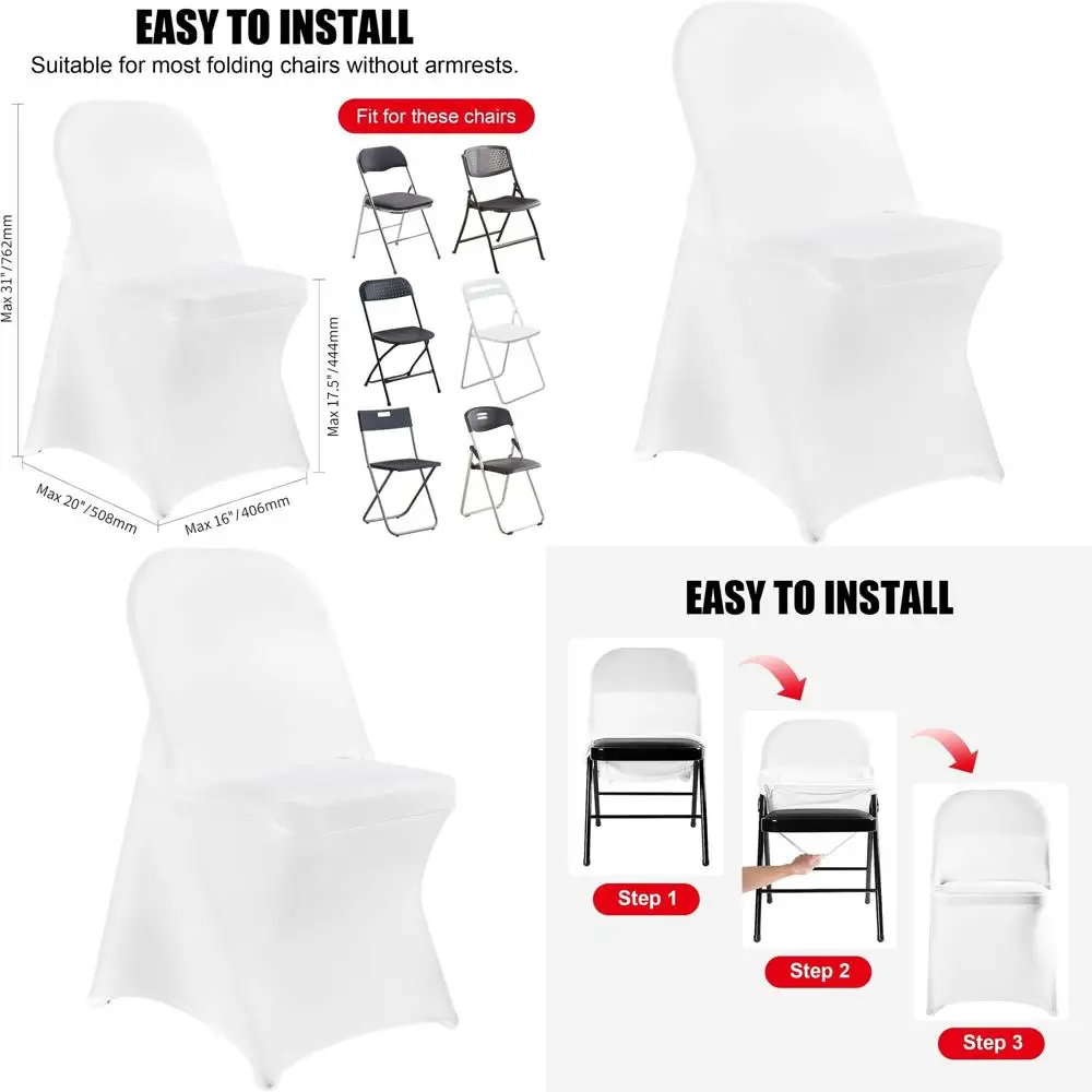 White Spandex Chair Covers - 100 Pack, Universal Slipcovers for Folding Kitchen Chairs, Washable Seat Covers for Weddings, Parti
White Spandex Chair Covers - 100 Pack, Universal Slipcovers for Folding Kitchen Chairs, Washable Seat Covers for Weddings, Parti