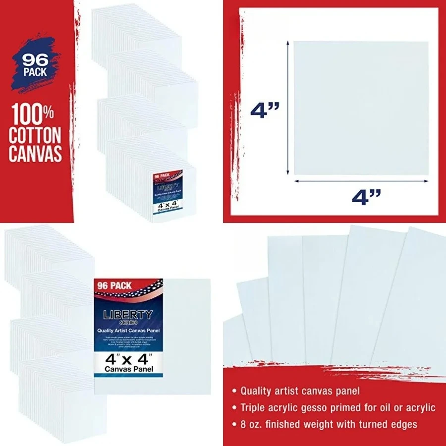 4 X 4 Inch Art Canvas Board Panels 96 Pack - 8 Ounce Heavyweight Cotton Acid Free Canvases for Painting Acrylics and Watercolor (1 Case of 96 Single Canvas Painting Panels)
4 X 4 Inch Art Canvas Board Panels 96 Pack - 8 Ounce Heavyweight Cotton Acid Free Canvases for Painting Acrylics and Watercolor (1 Case of 96 Single Canvas Painting Panels)