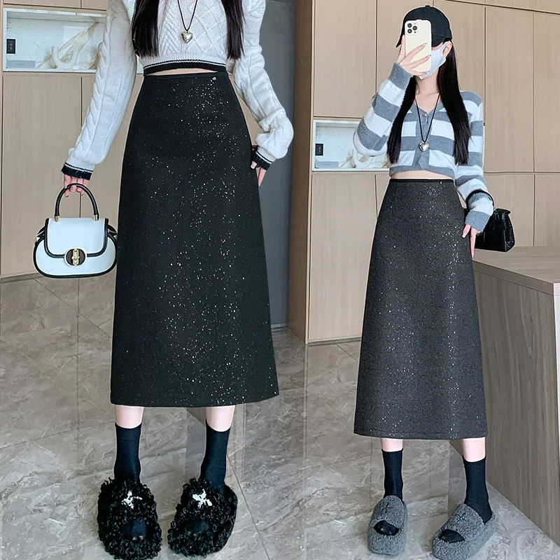 Half length skirt for women in autumn and winter, mid length, high waist, A-line hip hugging skirt, split skirt, short skirt
Half length skirt for women in autumn and winter, mid length, high waist, A-line hip hugging skirt, split skirt, short skirt