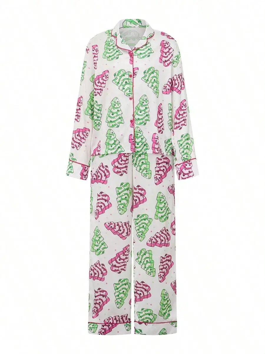 Women Christmas Satin Pajama Set Long Sleeve Button Down Top And Wide Leg Pants Holiday Sleepwear
Women Christmas Satin Pajama Set Long Sleeve Button Down Top And Wide Leg Pants Holiday Sleepwear