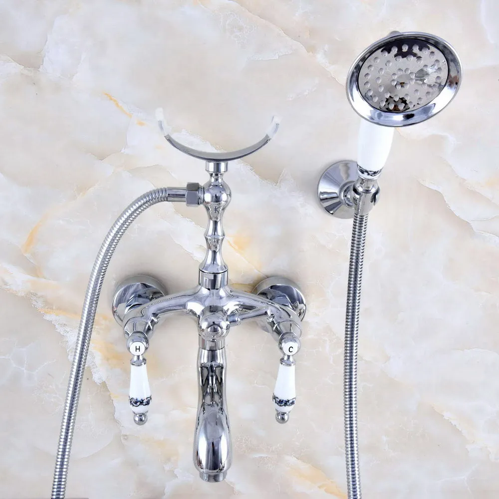 Silver Chrome Brass Double Handle Wall Mounted Bathroom Tub Faucet Set with 1.5M Hand Held Shower Spray Mixer Tap 2na749
Silver Chrome Brass Double Handle Wall Mounted Bathroom Tub Faucet Set with 1.5M Hand Held Shower Spray Mixer Tap 2na749