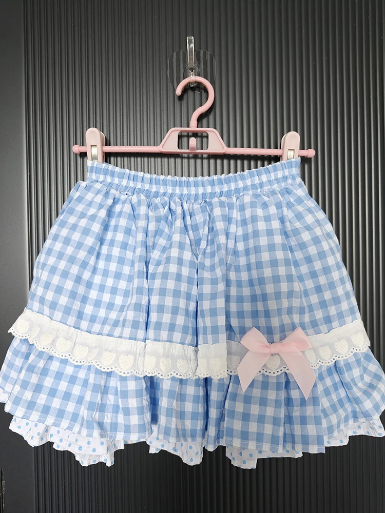 Cute Plaid Skirts for Sweet Girls Summer Lace Trim Bow Decoration Elastic Waist Lolita Style Multilayered Skirt
Cute Plaid Skirts for Sweet Girls Summer Lace Trim Bow Decoration Elastic Waist Lolita Style Multilayered Skirt