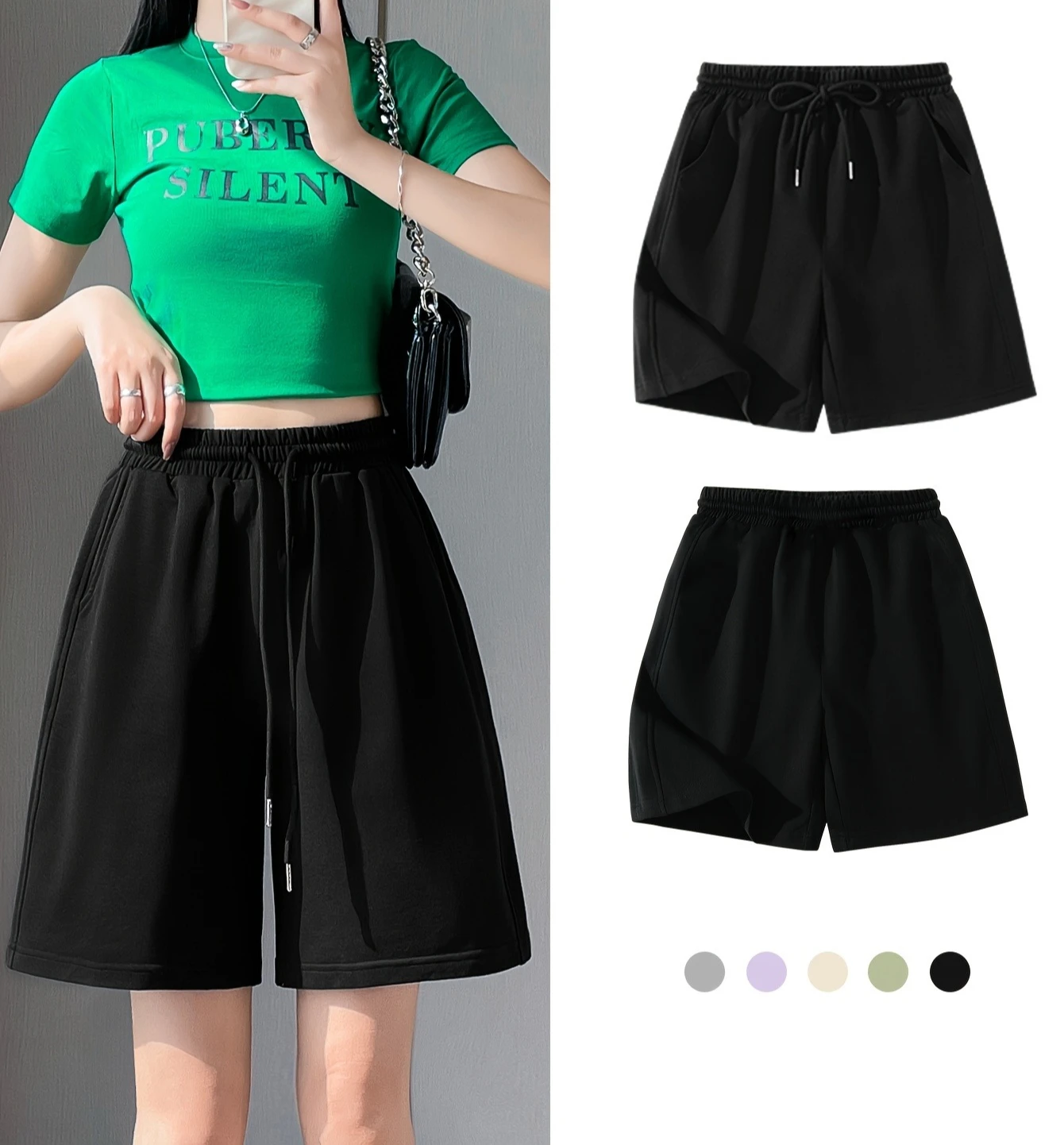 Solid color athletic shorts for women, summer knitted outerwear, five-point pants, women's wide-leg pants
Solid color athletic shorts for women, summer knitted outerwear, five-point pants, women's wide-leg pants
