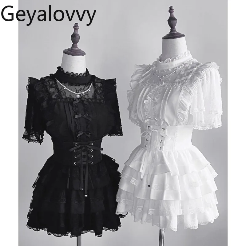 Lace-up High Waist Cake Short Skirt Stand-up Collar Lace Bow Versatile Top Mine Mass-produced Short-sleeved Original Shirt Set
Lace-up High Waist Cake Short Skirt Stand-up Collar Lace Bow Versatile Top Mine Mass-produced Short-sleeved Original Shirt Set