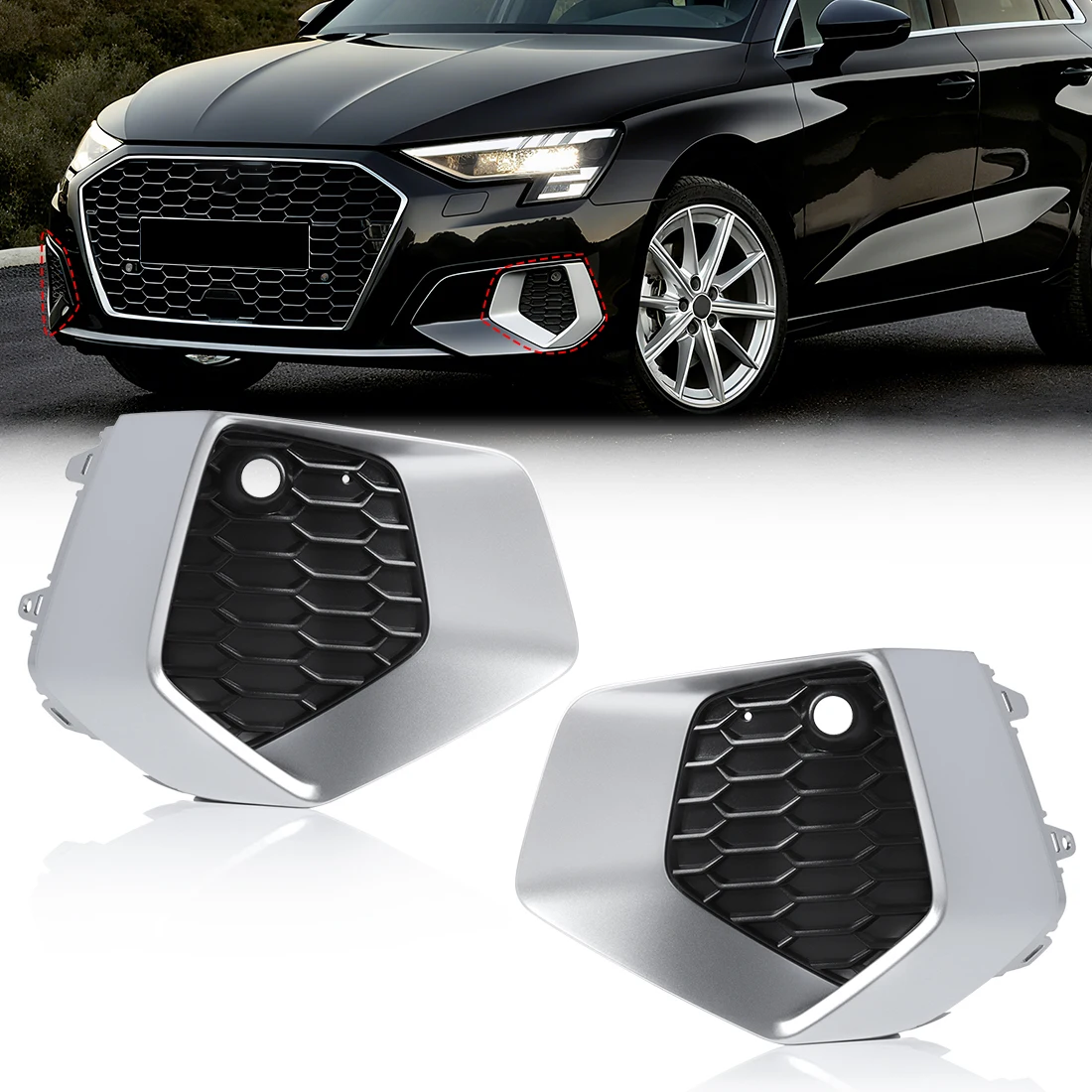 Правая/левая решетка переднего бампера для Audi A3 2021 2022 2023, крышка противотуманной фары, сотовая решетка, хромированная рамка, автомобильные аксессуары
Правая/левая решетка переднего бампера для Audi A3 2021 2022 2023, крышка противотуманной фары, сотовая решетка, хромированная рамка, автомобильные аксессуары