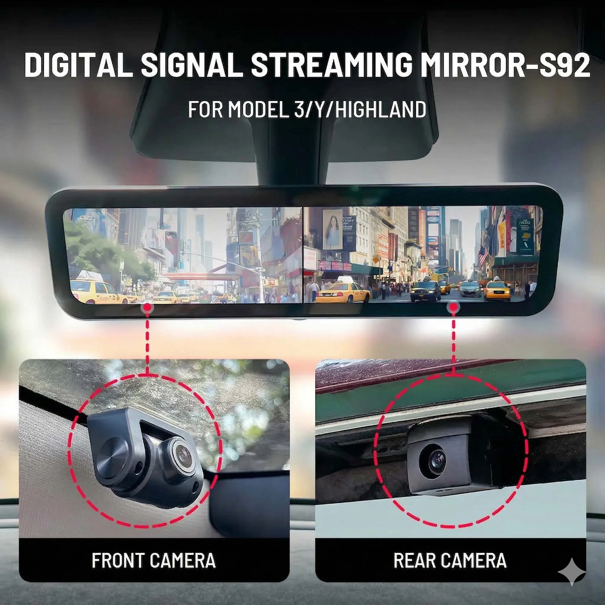 4K Streaming Rearview Mirror for Tesla Model 3/Y Juniper/3Highland Dual Dash Cam Night Vision BSD Blind Spot Anti-Glare Screen
4K Streaming Rearview Mirror for Tesla Model 3/Y Juniper/3Highland Dual Dash Cam Night Vision BSD Blind Spot Anti-Glare Screen
