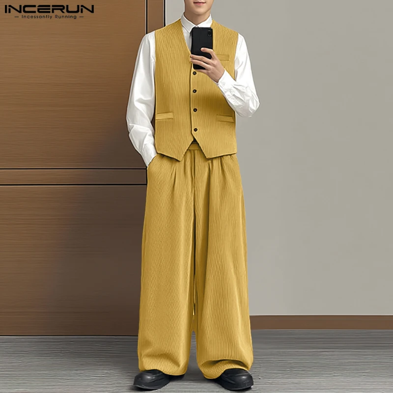 INCERUN Men Sets Corduroy Solid Color Lapel Sleeveless Vests & Wide Leg Pants 2PCS Streetwear Loose Fashion Men's Casual Suit
INCERUN Men Sets Corduroy Solid Color Lapel Sleeveless Vests & Wide Leg Pants 2PCS Streetwear Loose Fashion Men's Casual Suit
