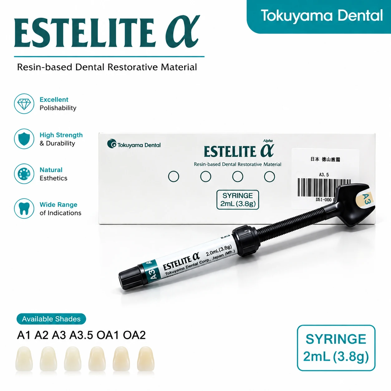 1/2Pcs Dental Resin ESTELITE Alpha Syringe Refills Composite Resin Syringe 3.8g Oral Cavity Repair Filling Dentistry Material
1/2Pcs Dental Resin ESTELITE Alpha Syringe Refills Composite Resin Syringe 3.8g Oral Cavity Repair Filling Dentistry Material