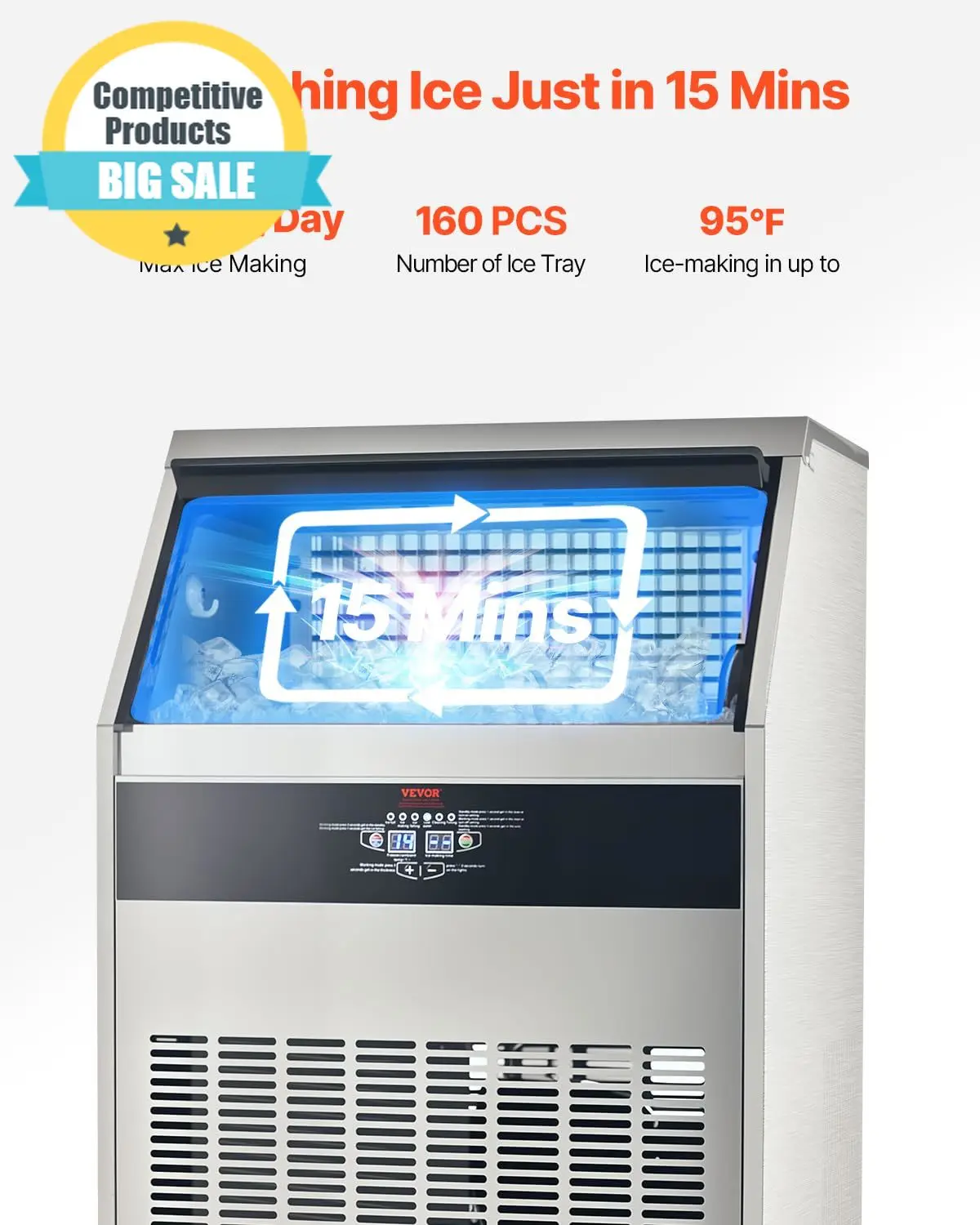 Substantial Commercial Ice Maker 440lb 24h Ice Maker Storage Capacity 120lbs 160 Ice Cubes In 15min LED Digital Display Freestan
Substantial Commercial Ice Maker 440lb 24h Ice Maker Storage Capacity 120lbs 160 Ice Cubes In 15min LED Digital Display Freestan