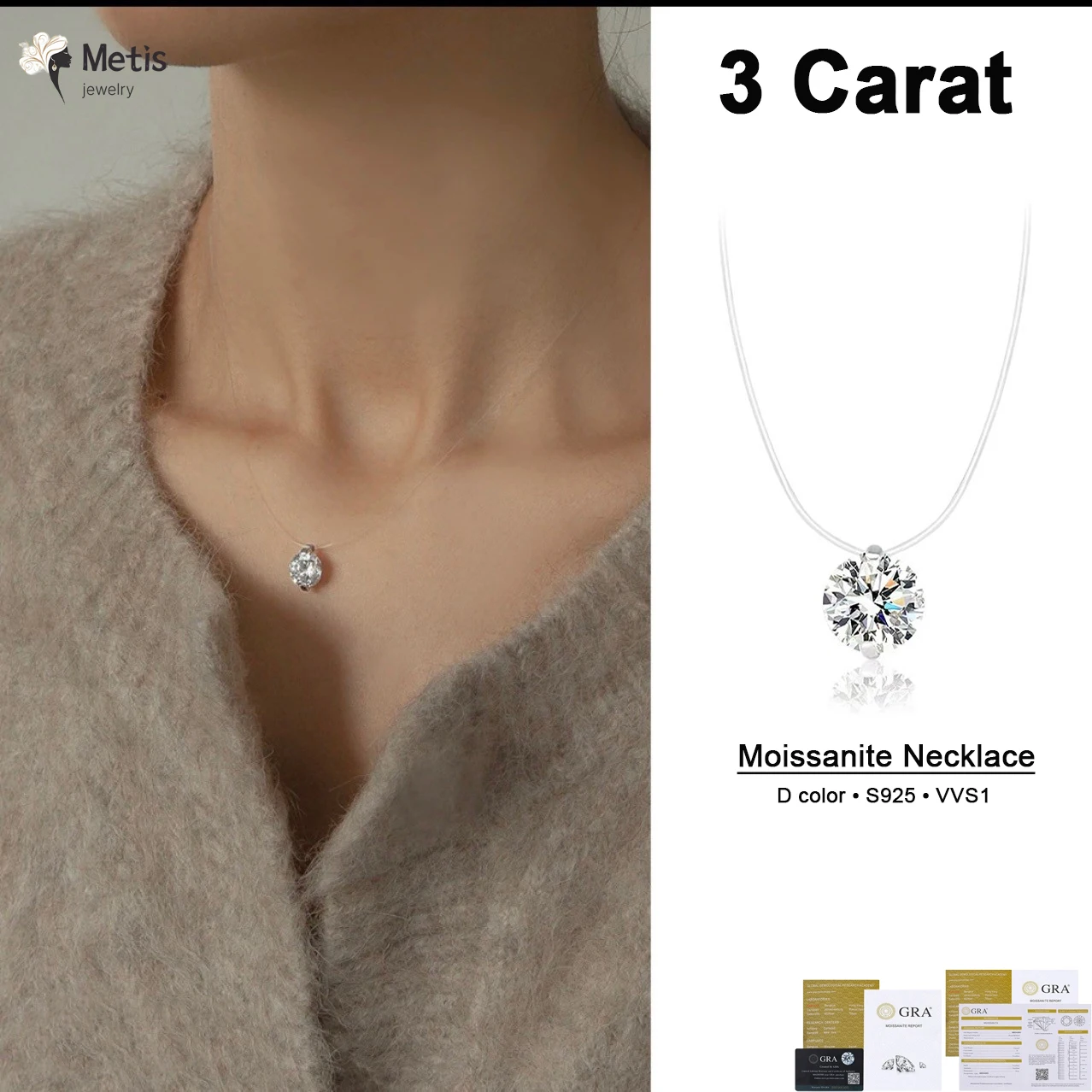 Certified 0.5-2CT Moissanite Pendant Necklace for Women 925 Sterling Silver Transparent Fishing Line Choker Chain Party Jewelry
Certified 0.5-2CT Moissanite Pendant Necklace for Women 925 Sterling Silver Transparent Fishing Line Choker Chain Party Jewelry