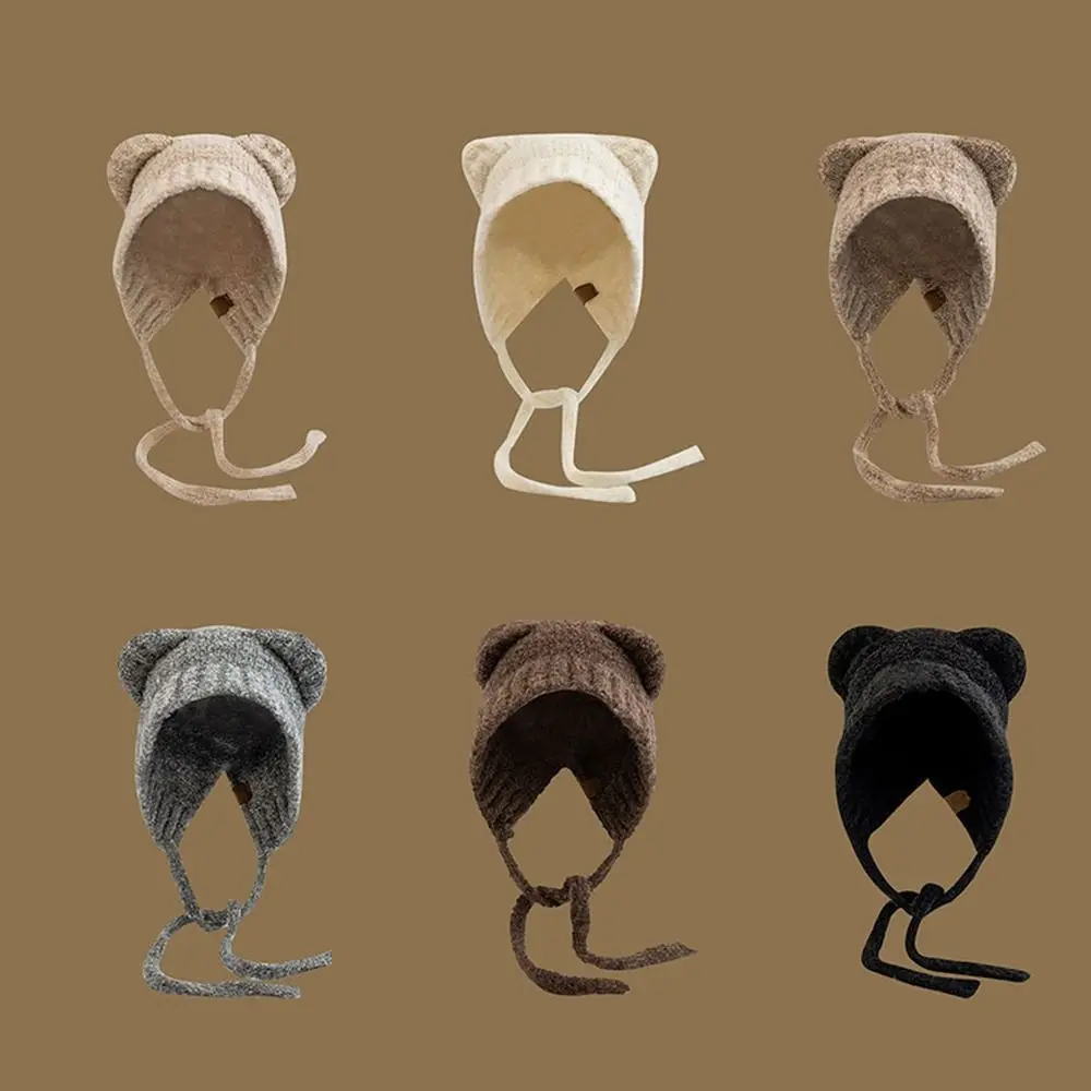 Fashion Winter Knit Hat Small Bear Outdoor Ear Protection Caps Windproof Tie Rope Warm Bonnets for Women
Fashion Winter Knit Hat Small Bear Outdoor Ear Protection Caps Windproof Tie Rope Warm Bonnets for Women