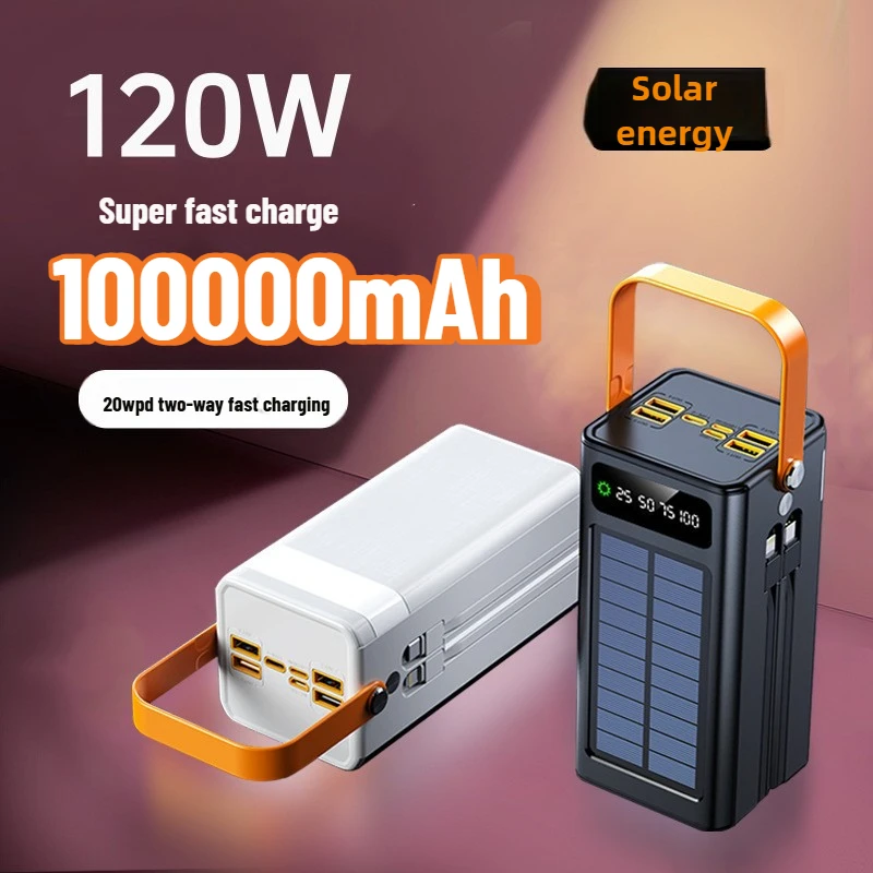 100000mAh Solar Power Bank High-capacity Built-in Cables LED Light Powerbank for IPhone Samsung Xiaomi External Spare Battery
100000mAh Solar Power Bank High-capacity Built-in Cables LED Light Powerbank for IPhone Samsung Xiaomi External Spare Battery