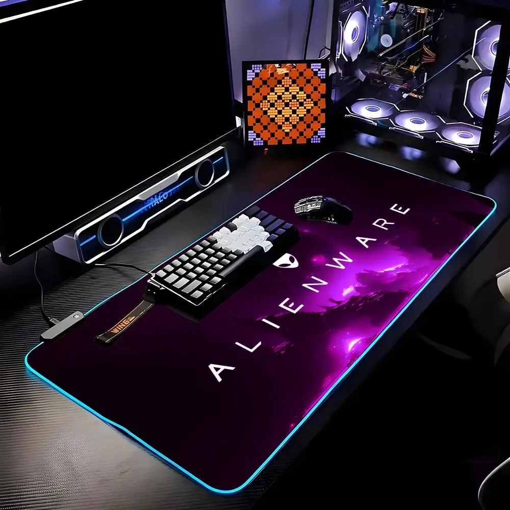 Anime Alienware Gaming Laptops Mouse Pad RGB HD Mousepad Pad Rug Desk Mat Computer Gaming PC Accessories Rubber Keyboard LED Ma