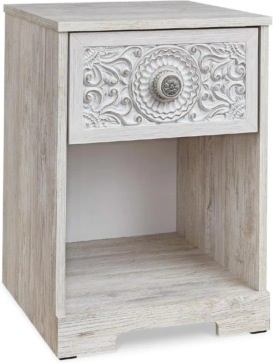 Whitewash Nightstand with Drawer and Cubby, Boho Cottage Bedside Table, 20"W x 16"D x 23"H, Easy Assembly
Whitewash Nightstand with Drawer and Cubby, Boho Cottage Bedside Table, 20"W x 16"D x 23"H, Easy Assembly