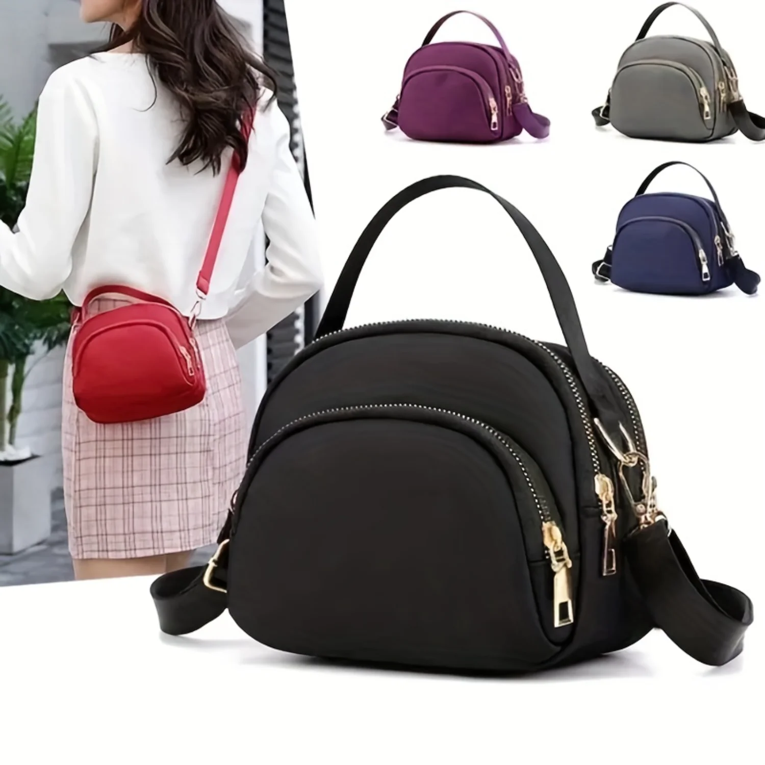 Solid Color Mini Shoulder Bag, Multi-Layer Zipper Crossbody, Portable Top Handle Handbag
Solid Color Mini Shoulder Bag, Multi-Layer Zipper Crossbody, Portable Top Handle Handbag