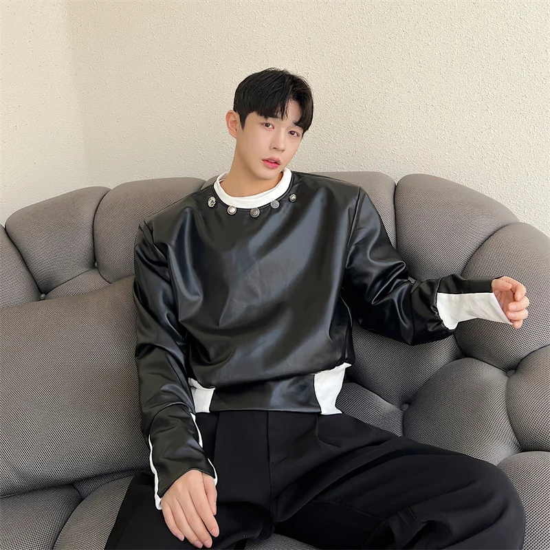 Spring New PU Leather Sweatirt Men's ort Design Sense Cool And Haome Jaet High-End Feeling Rivet Trendy Brand Top
Spring New PU Leather Sweatirt Men's ort Design Sense Cool And Haome Jaet High-End Feeling Rivet Trendy Brand Top