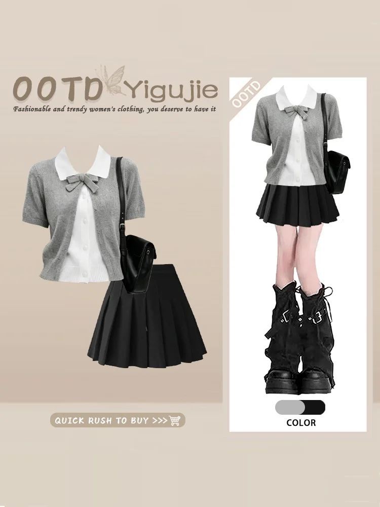 Korean Style Student Fashion Set with Doll Collar Knitted Top And Short Skirt Two-Piece Ensemble High Waist Pleated Skirt
Korean Style Student Fashion Set with Doll Collar Knitted Top And Short Skirt Two-Piece Ensemble High Waist Pleated Skirt