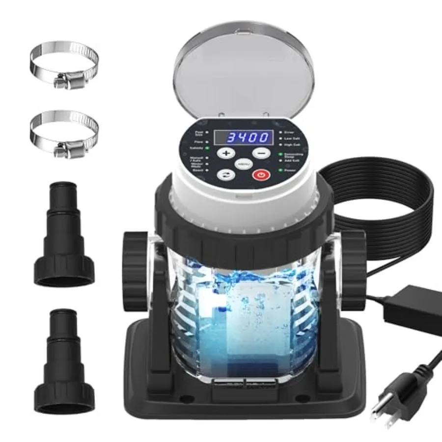 Above ground pool chlorinator system: salt water, white, built-in salinity sensor and smart all-in-one design for easy setup on
Above ground pool chlorinator system: salt water, white, built-in salinity sensor and smart all-in-one design for easy setup on