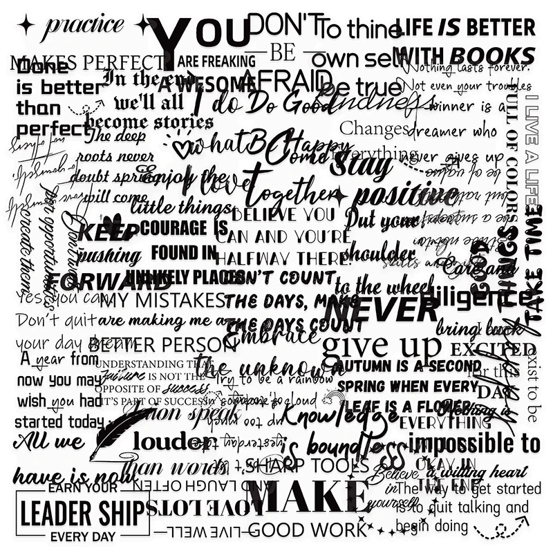 50PCS English Inspirational Short Sentences Graffiti Stickers Decoration Handbooks Notebook Envelope PET Waterproof Decals Toys
50PCS English Inspirational Short Sentences Graffiti Stickers Decoration Handbooks Notebook Envelope PET Waterproof Decals Toys