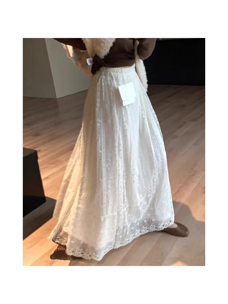 Korean Style Gentle Long Hook Flower Lace Hollow out White Half Skirt Women plus Size Spring Autumn Large Size Mesh A-Line Skirt
Korean Style Gentle Long Hook Flower Lace Hollow out White Half Skirt Women plus Size Spring Autumn Large Size Mesh A-Line Skirt