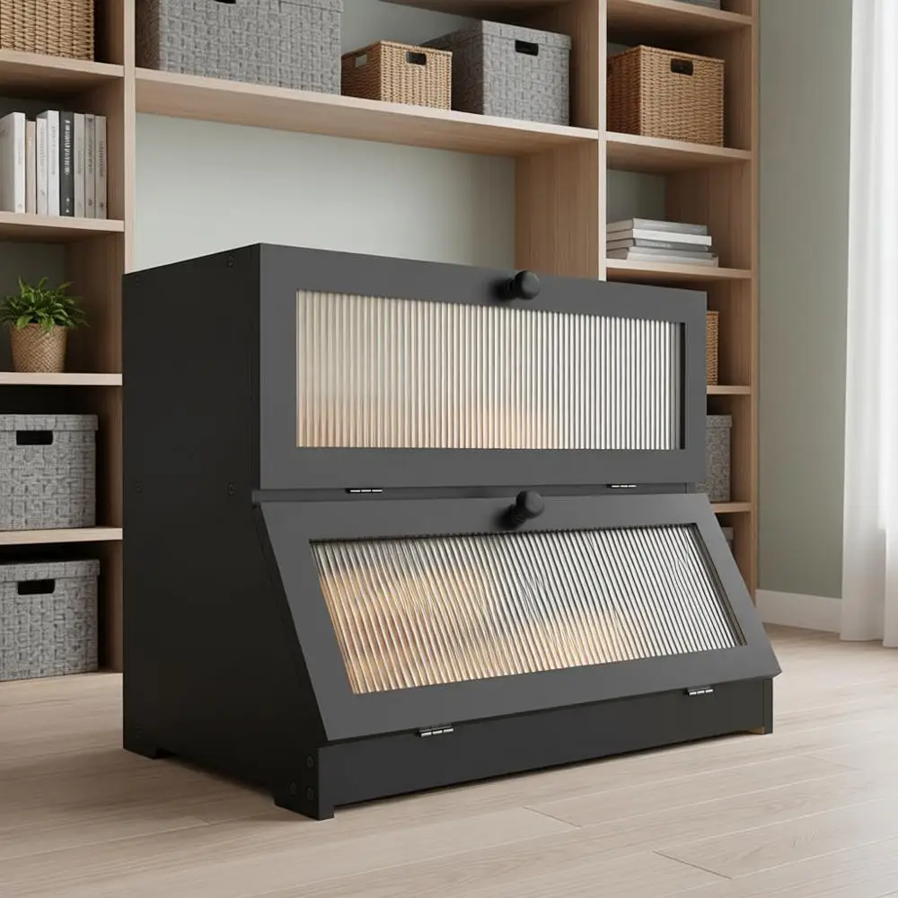 Double Layer Bamboo Bread Box - Large Capacity Storage Container with Window Bread Holder (Black)
Double Layer Bamboo Bread Box - Large Capacity Storage Container with Window Bread Holder (Black)